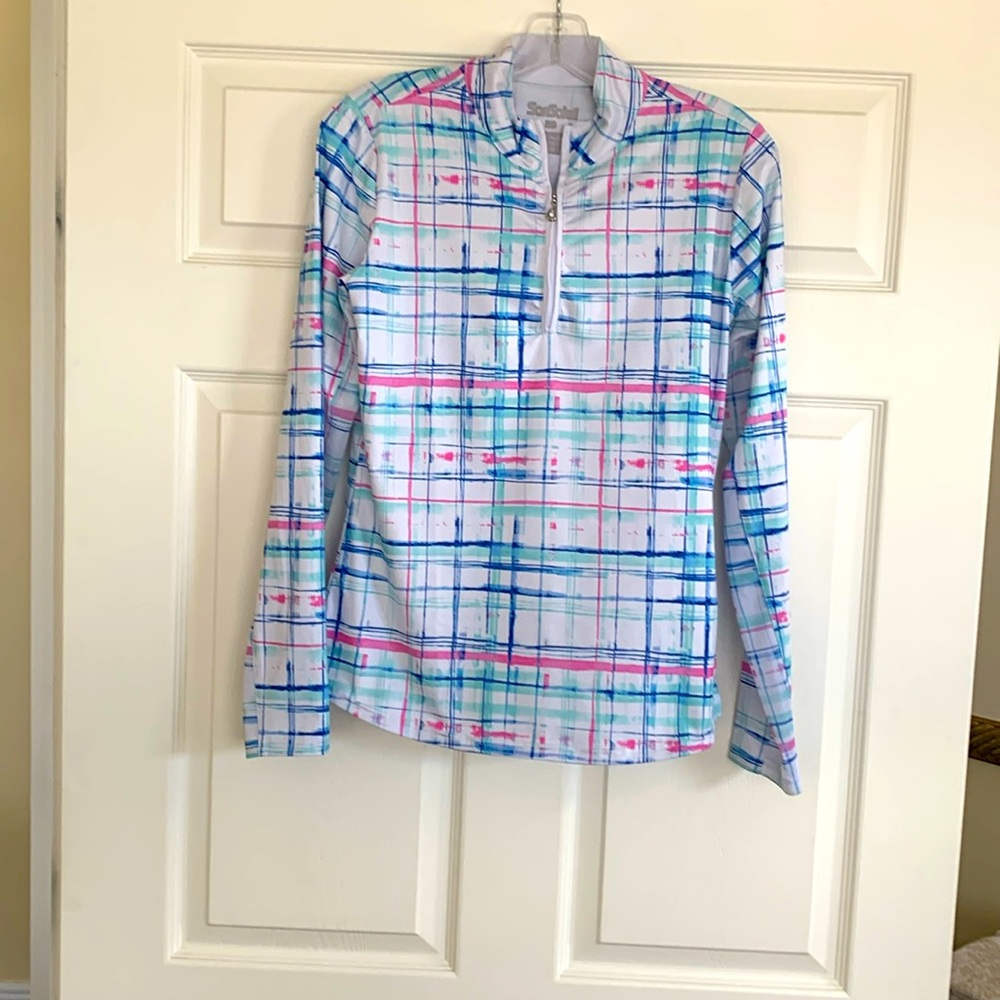 San Soleil like Ibkul womens long sleeve top with mesh arms XS like new